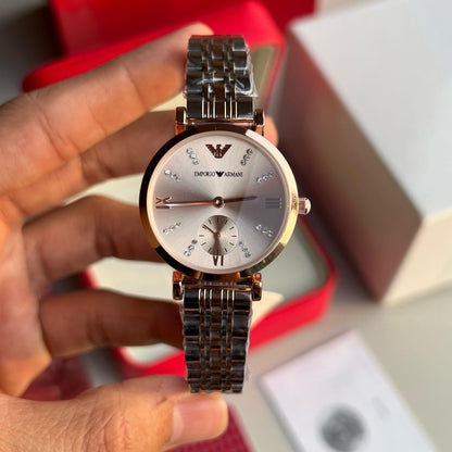 Emporio Arman i Women Two Tone Pink Dial Diamond Edition