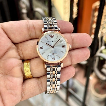 Emporio Arman i Women Two Tone White Dial Diamond Edition