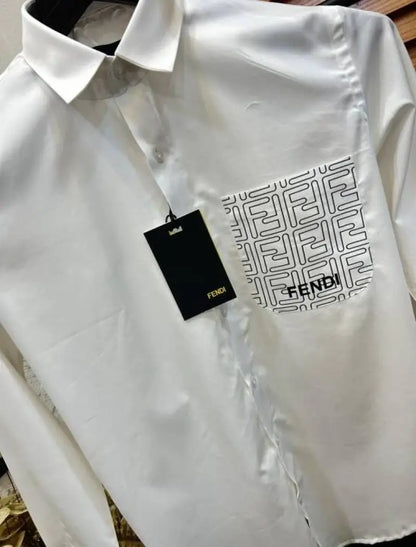 Fend_i Pocket Monogram Printed Imported Premium Partywear Shirt With OG Box
