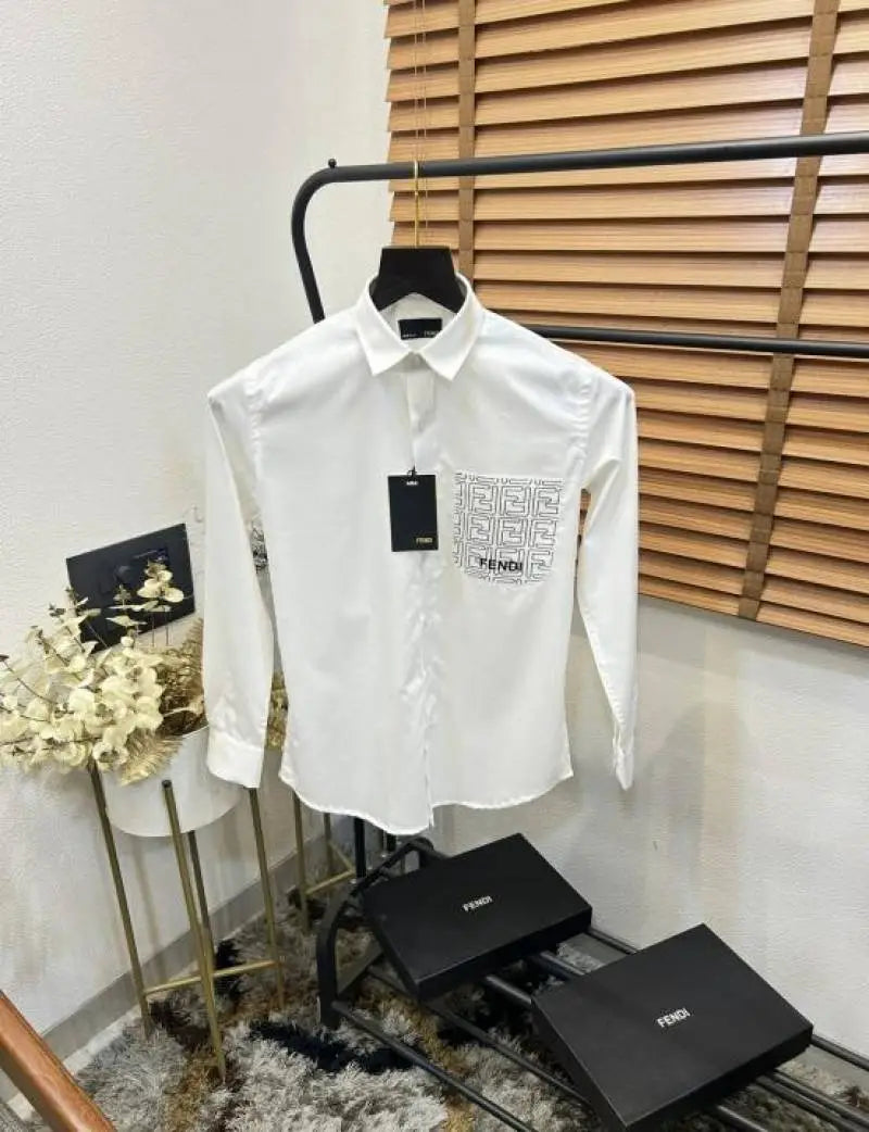 Fend_i Pocket Monogram Printed Imported Premium Partywear Shirt With OG Box