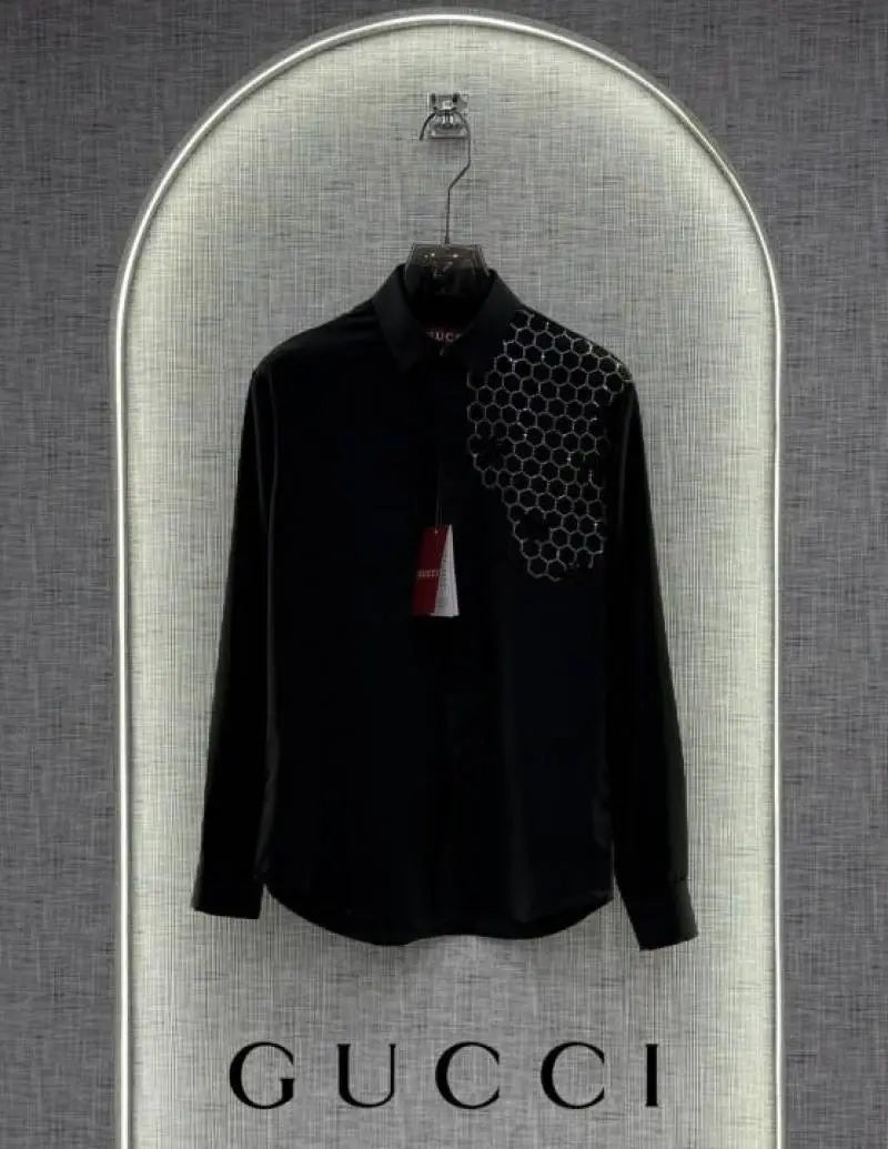 Gucc_i Velvet Bee Patched Sequence Imported Very Premium Shirt With Og Box & Bag (DN 508)