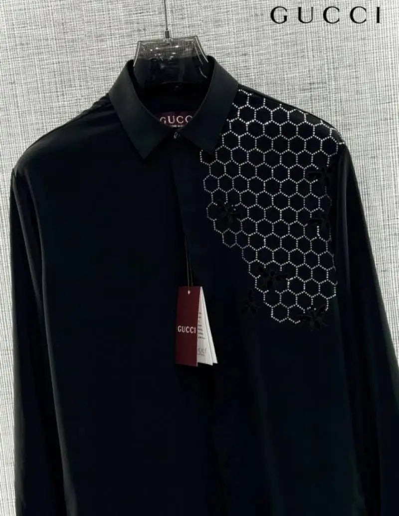 Gucc_i Velvet Bee Patched Sequence Imported Very Premium Shirt With Og Box & Bag (DN 508)
