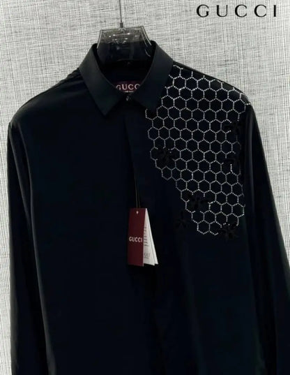 Gucc_i Velvet Bee Patched Sequence Imported Very Premium Shirt With Og Box & Bag (DN 508)