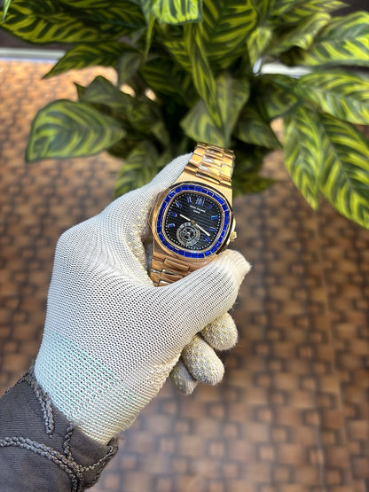 Patek Philippe Nautilus baguette diamond-set bezel.