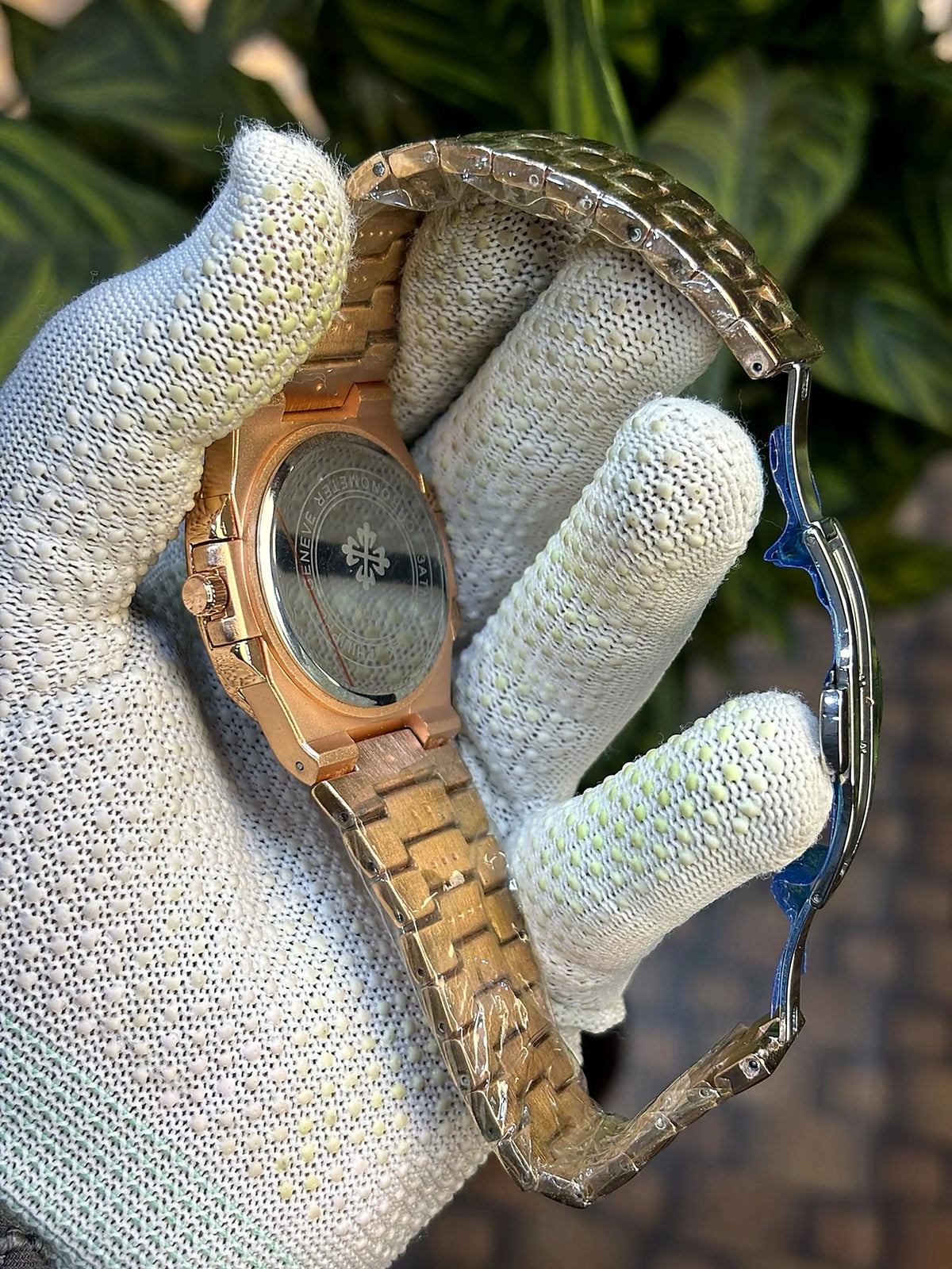 Patek Philippe Nautilus baguette diamond-set bezel.