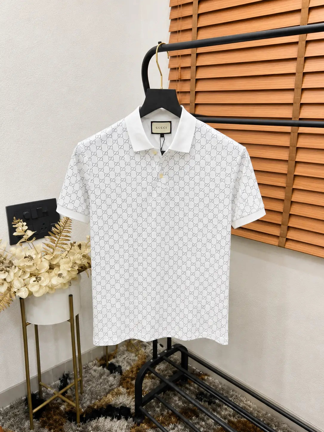 Gucc_i All Over Velvet Monogram Embossed Imported Jersey Lycra Polo T-shirt
