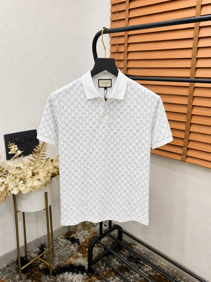 Gucc_i All Over Velvet Monogram Embossed Imported Jersey Lycra Polo T-shirt