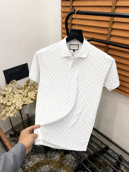 Gucc_i All Over Velvet Monogram Embossed Imported Jersey Lycra Polo T-shirt