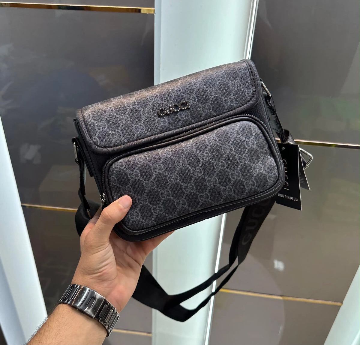 Gucci Monogram Premium Sling Bag Grey