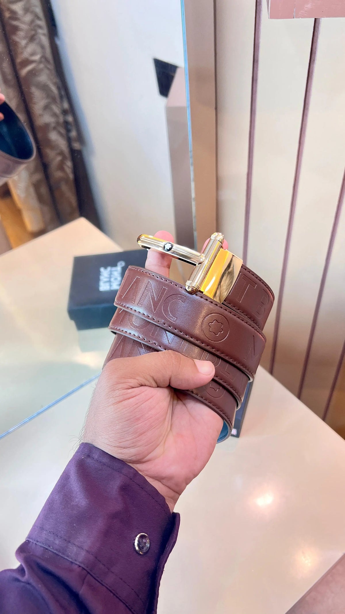 MONT BLANC IMP PREMIUM QUALITY EMBOSSED REVERSEABLE BELT WITH OG BOX