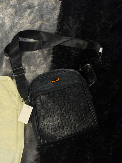 Fendi Bag  "Monster Eyes" Black Leather Crossbody Messenger Bag