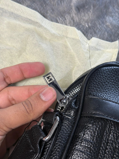 Fendi Bag  "Monster Eyes" Black Leather Crossbody Messenger Bag