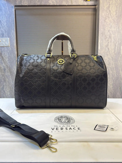 Versace Embossed Luxury Imported Duffel Bag  Black V7845