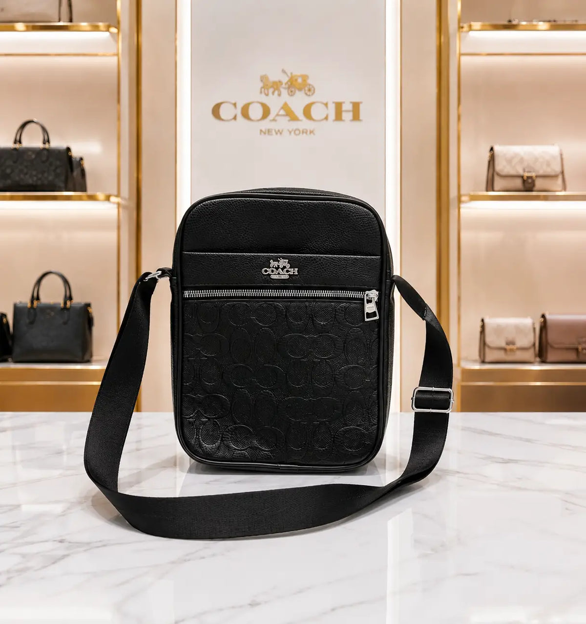 Coac h Black Monogram Premium Sling Bag c1221