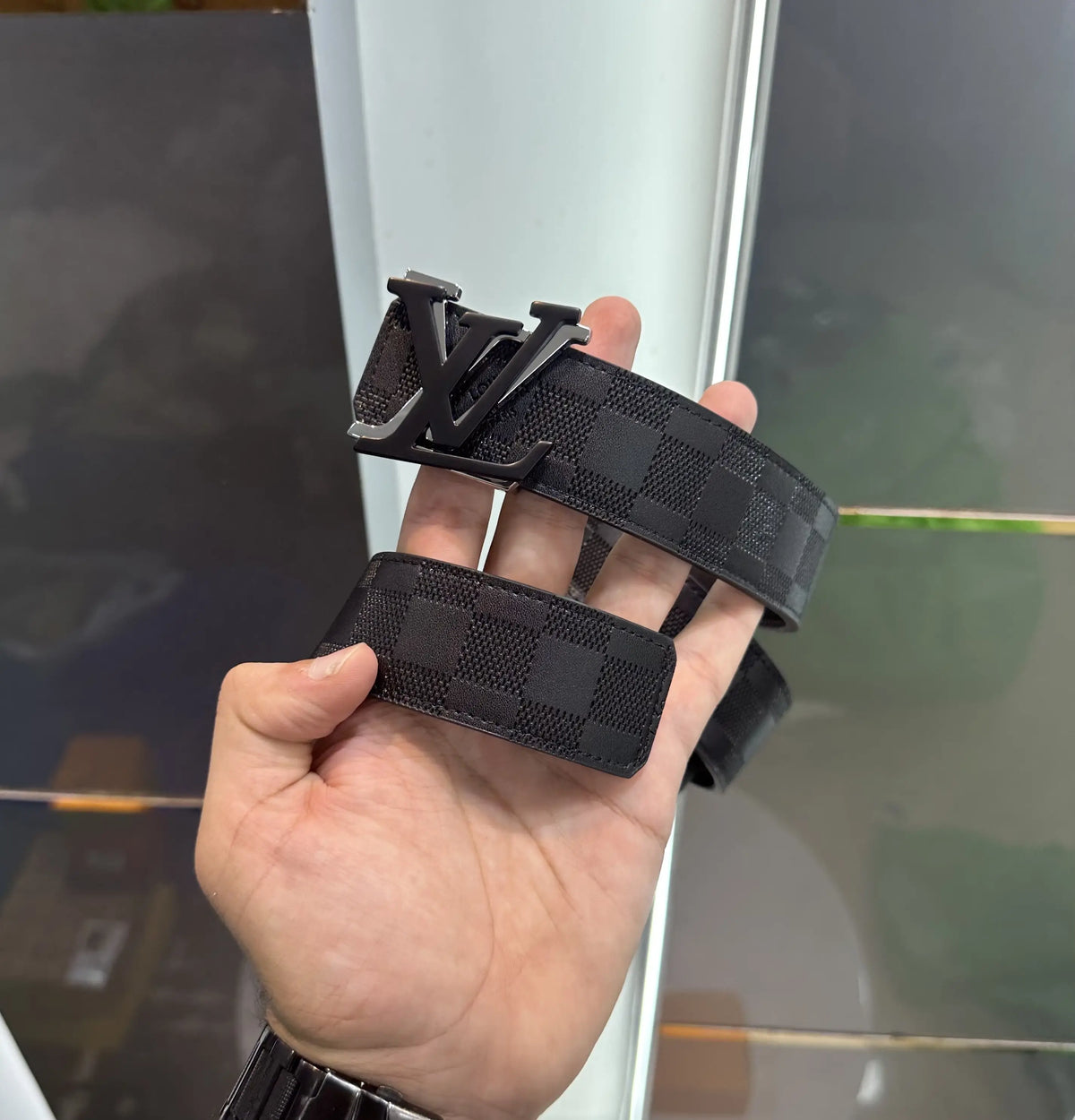 Louis Vuitto n Monogram Premium Imported Belt Black Silver lv199
