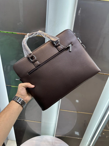 Giorgio Arman i Luxury Premium Imported Brown Laptop Bag With Side Zip Lock