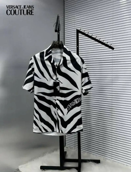Versac_e Jeans Couture Black Zebra Patta Printed Imported Very Premium Half Shirt (DN 521)