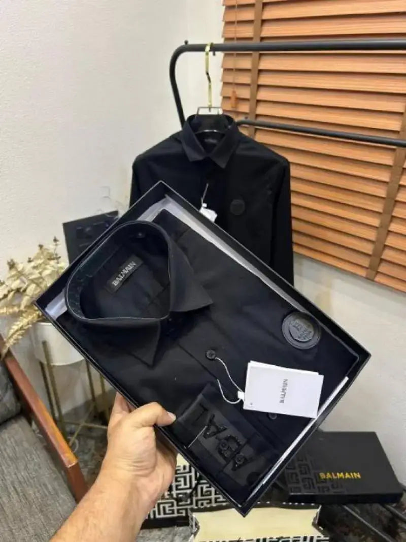 Balmai_n Paris Imported Cuff Patched Ex!clusive Partywear Shirt With Og Box & Bag (DN 513)