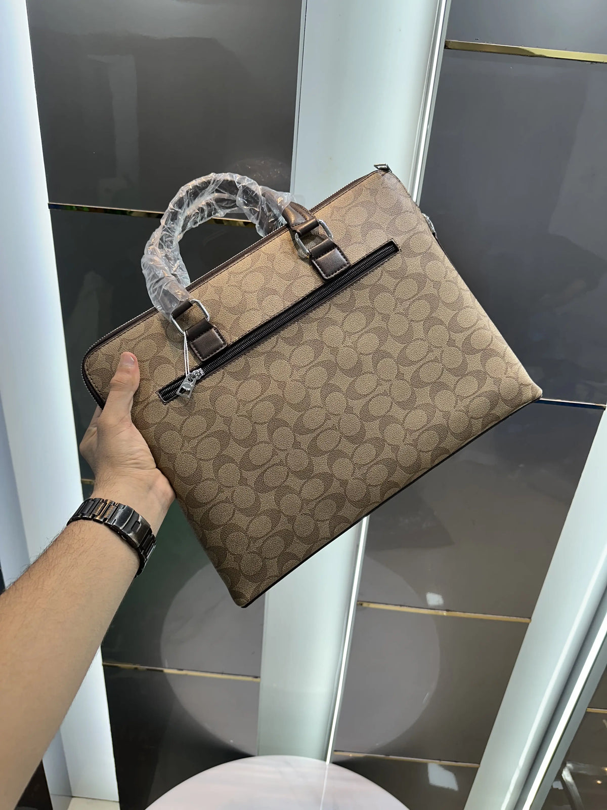 Coach Monogram Luxury Premium Imported Beige Laptop Bag c345
