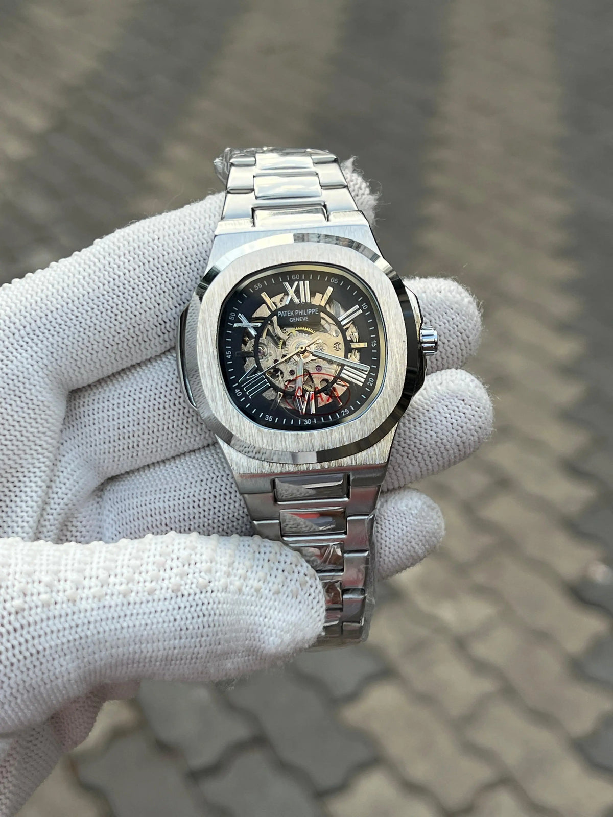 Patek Phillipe Skeleton Roman Silver Black