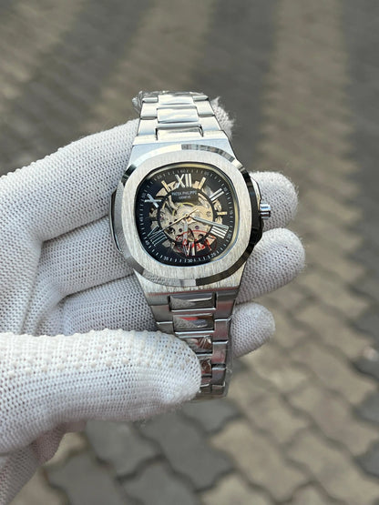 Patek Phillipe Skeleton Roman Silver Black