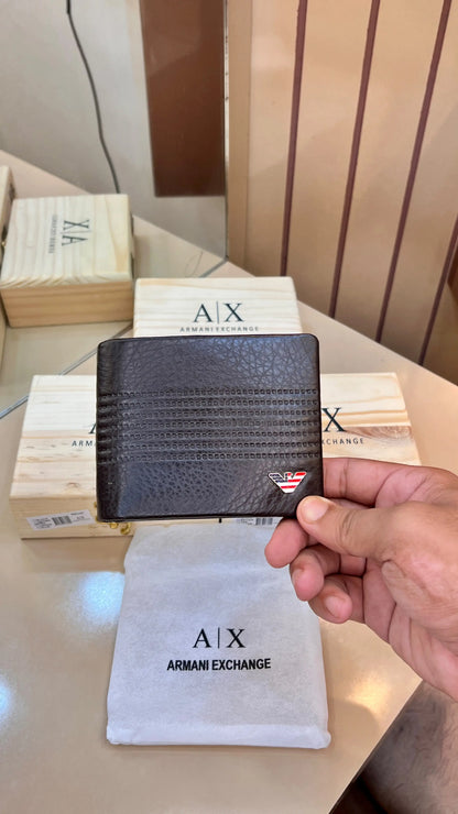 AX ARMANI EXCHANGE PREMIUM QUALITY IMP WALLETS WITH OG WOODEN BOX (BROWN)
