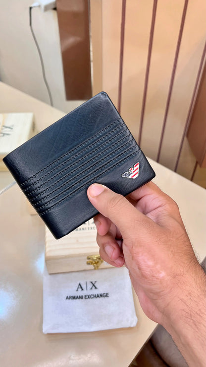 AX ARMANI EXCHANGE PREMIUM QUALITY IMP WALLET WITH OG WOODEN BOX (BLACK)