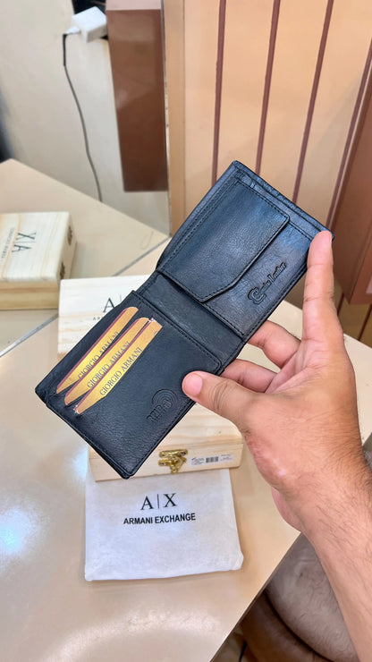 AX ARMANI EXCHANGE PREMIUM QUALITY IMP WALLET WITH OG WOODEN BOX (BLACK)