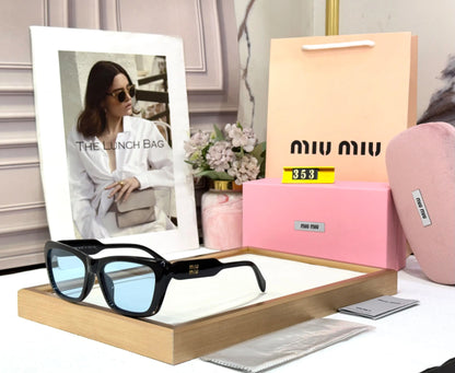 MIU MIU GLOSSY BLACK WITH BLUE CANDY PREMIUM QUALITY UV PROTECTION DESIGNER STORE MODEL 502