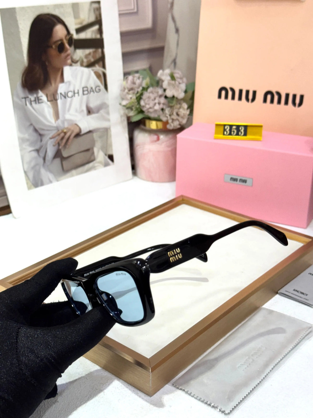 MIU MIU GLOSSY BLACK WITH BLUE CANDY PREMIUM QUALITY UV PROTECTION DESIGNER STORE MODEL 502