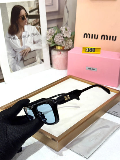 MIU MIU GLOSSY BLACK WITH BLUE CANDY PREMIUM QUALITY UV PROTECTION DESIGNER STORE MODEL 502