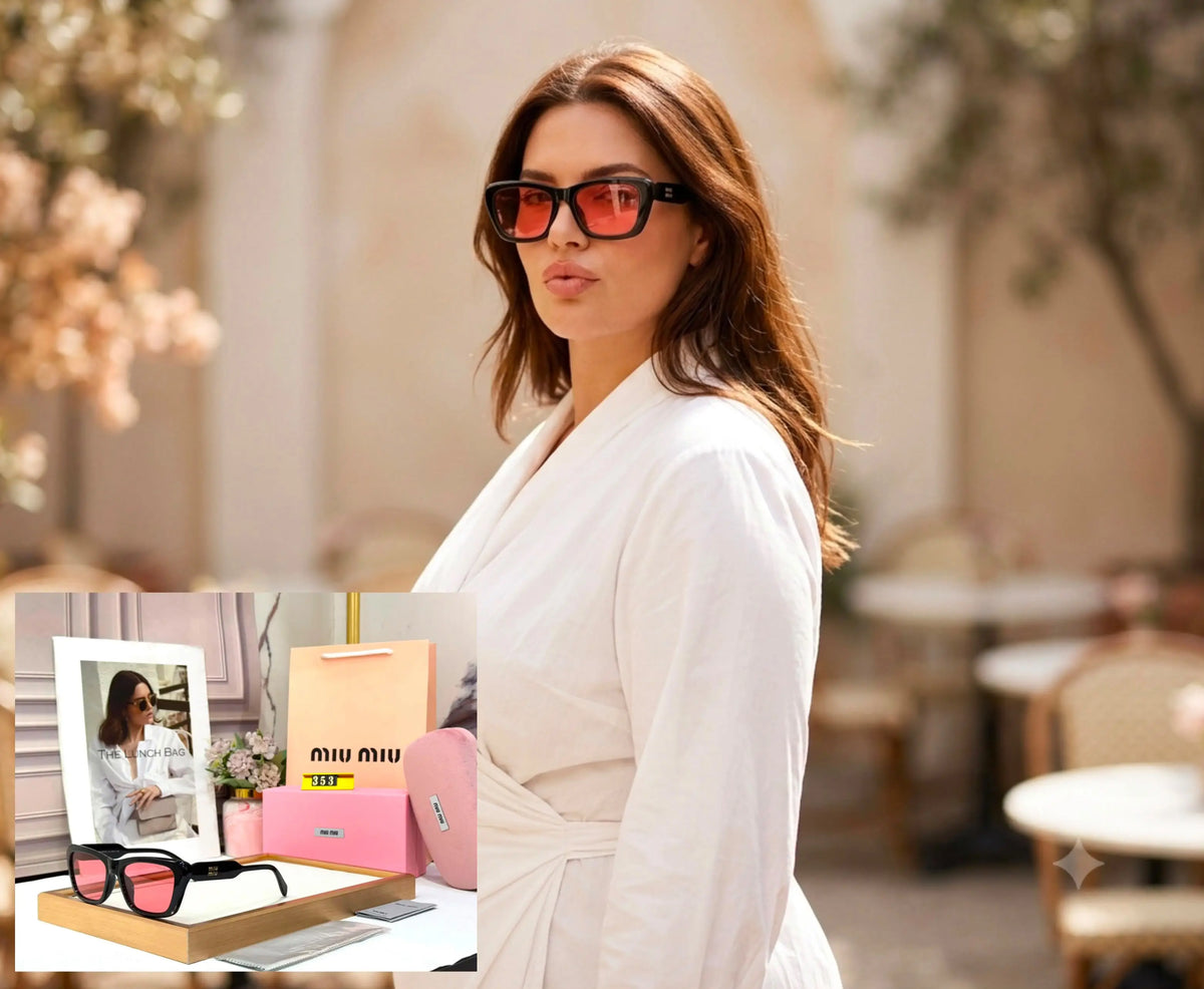 MIU MIU GLOSSY BLACK WITH PINK CANDY PREMIUM QUALITY UV PROTECTION DESIGNER STORE MODEL 502