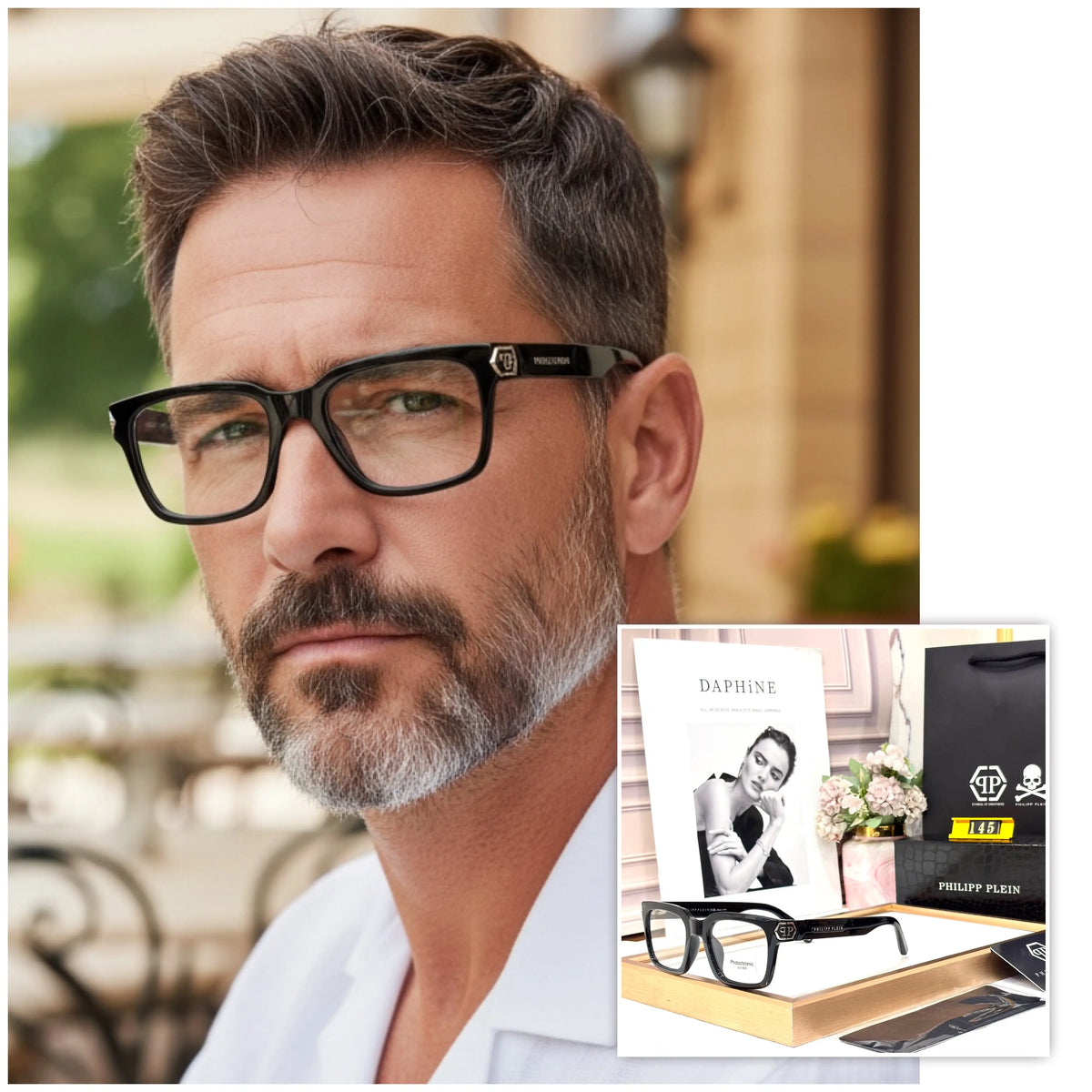 PHILIPP PLEIN GLOSSY BLACK WITH SILVER TOUCH PHOTOCHROMIC DAY NIGHT EDITION PREMIUM QUALITY DESIGNER STORE SUPERHIT MODEL 505