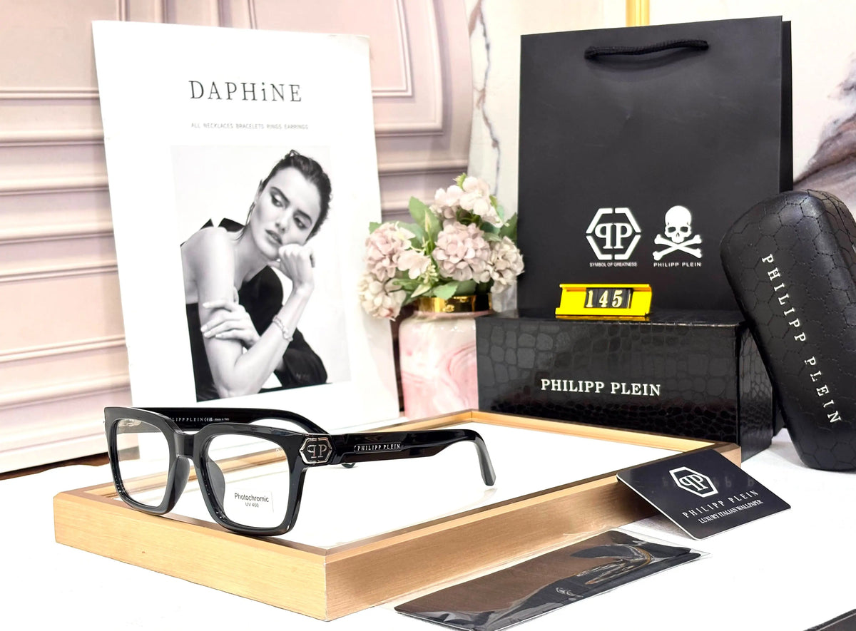 PHILIPP PLEIN GLOSSY BLACK WITH SILVER TOUCH PHOTOCHROMIC DAY NIGHT EDITION PREMIUM QUALITY DESIGNER STORE SUPERHIT MODEL 505