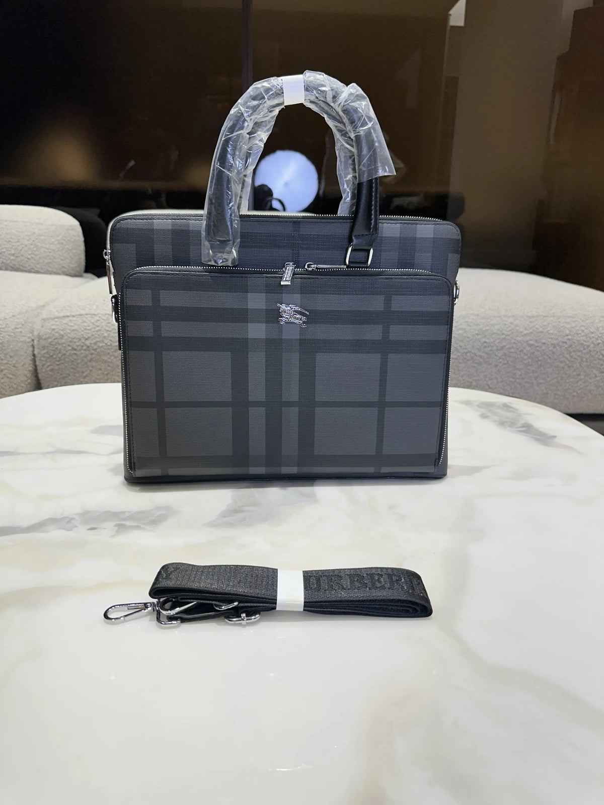 Burberr y Luxury Premium Imported Grey Laptop Bag b115