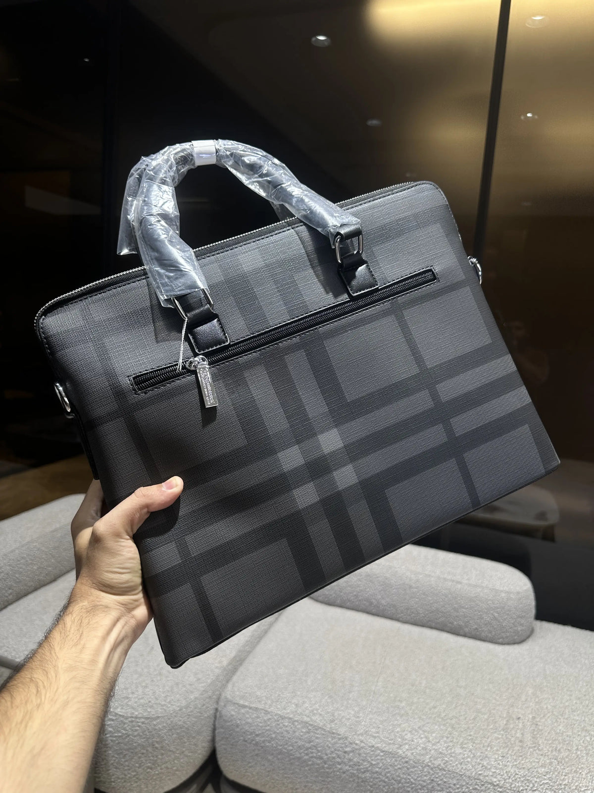 Burberr y Luxury Premium Imported Grey Laptop Bag b115