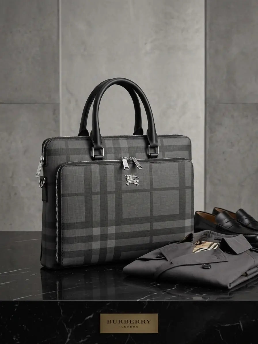 Burberr y Luxury Premium Imported Grey Laptop Bag b115