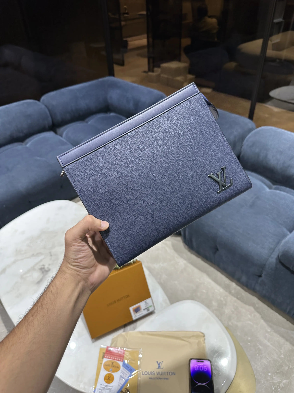 Louis Vuitto n Luxury Unisex Pochette Blue With Box l276