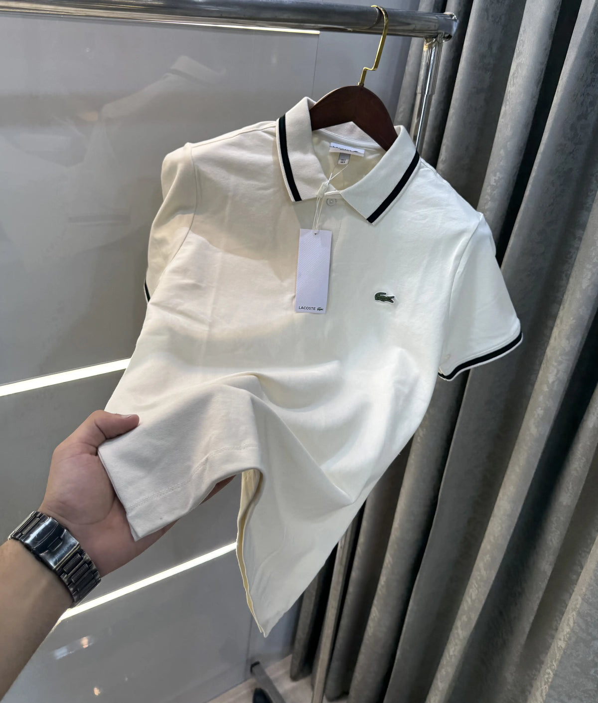 Lacost e Cream Embroidery Logo Premium Polo T-Shirt