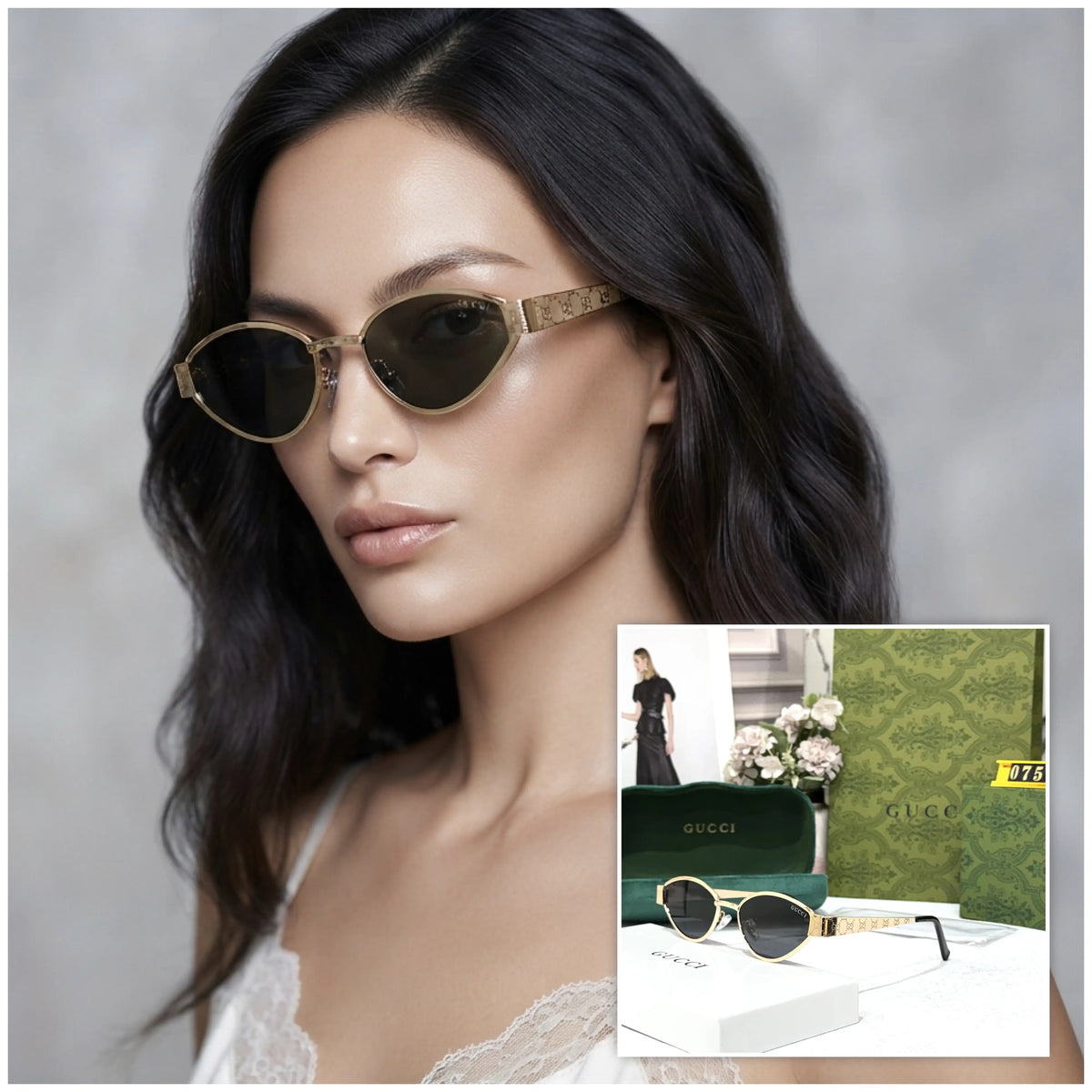 GUCCI DESIGNER GOLD BLACK WITH LOGO DESIGN STICK SHOWROOM MODEL 505