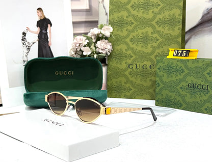 GUCCI DESIGNER GOLD BROWN SHADED WITH LOGO DESIGN STICK SHOWROOM MODEL 502