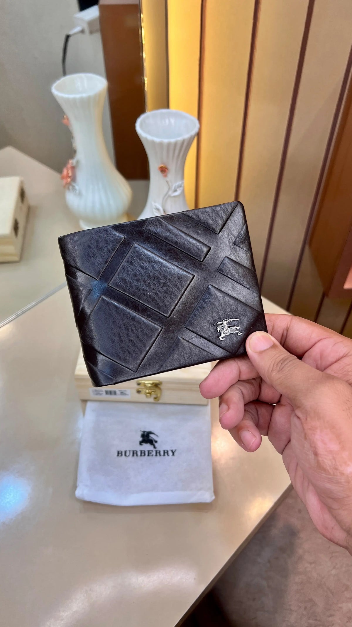 BB BURBERRY PREMIUM QUALITY IMP WALLET WITH OG WOODEN BOX