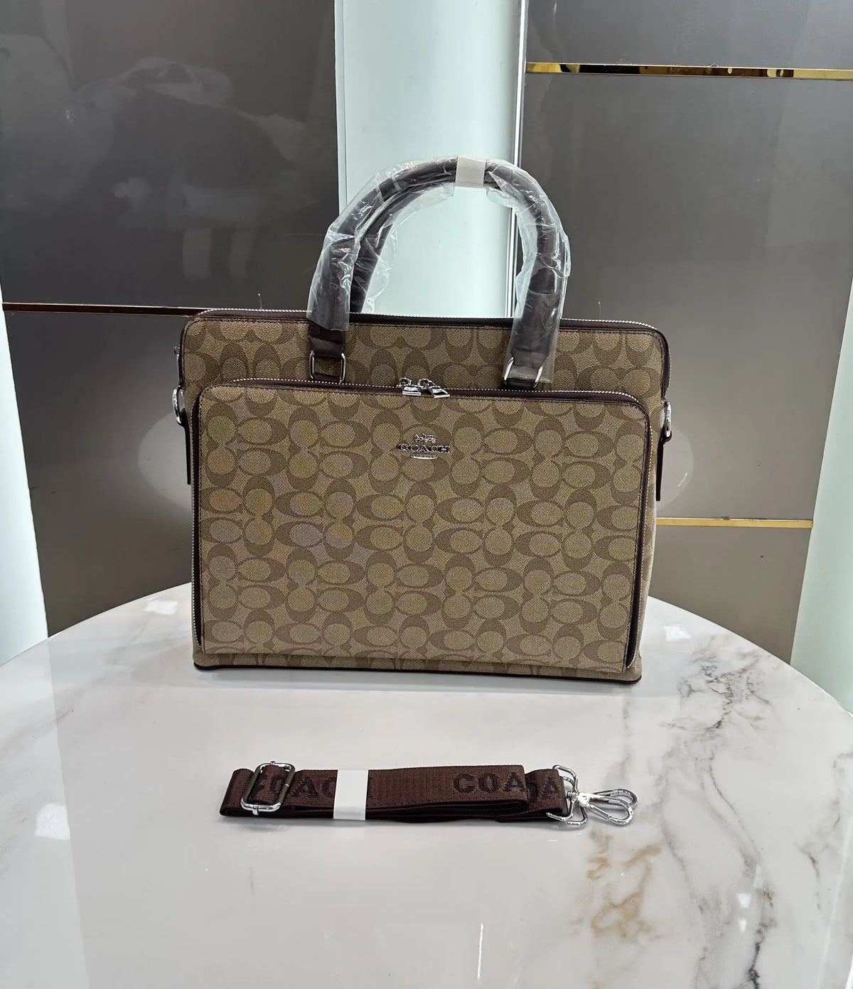 Coac h Monogram Luxury Premium Imported Beige Laptop Bag c545