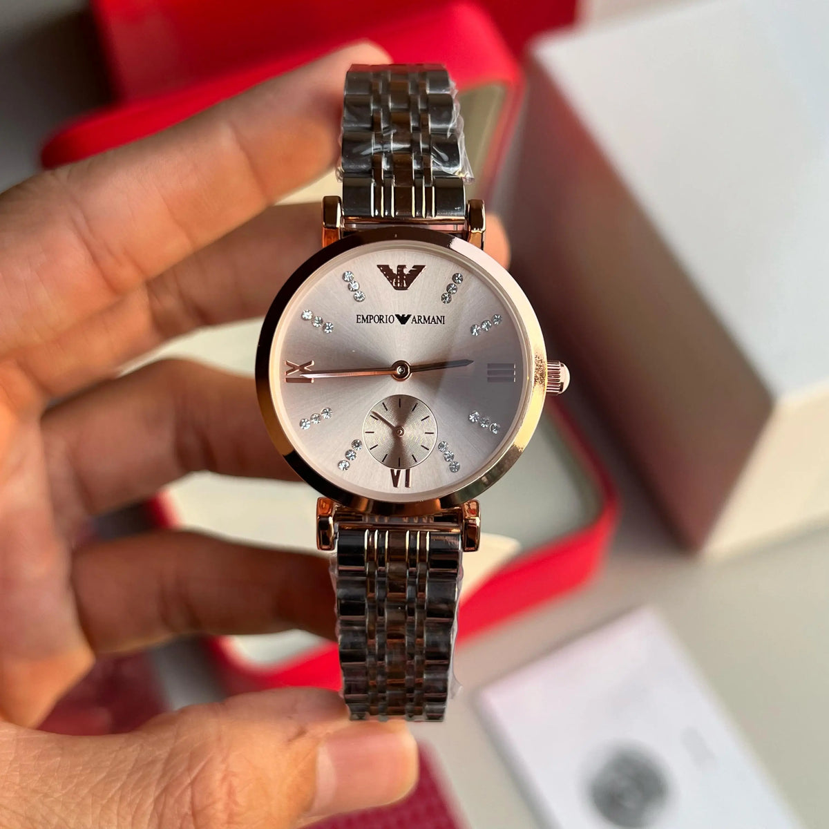 Emporio Arman i Women Two Tone Rose Dial Diamond