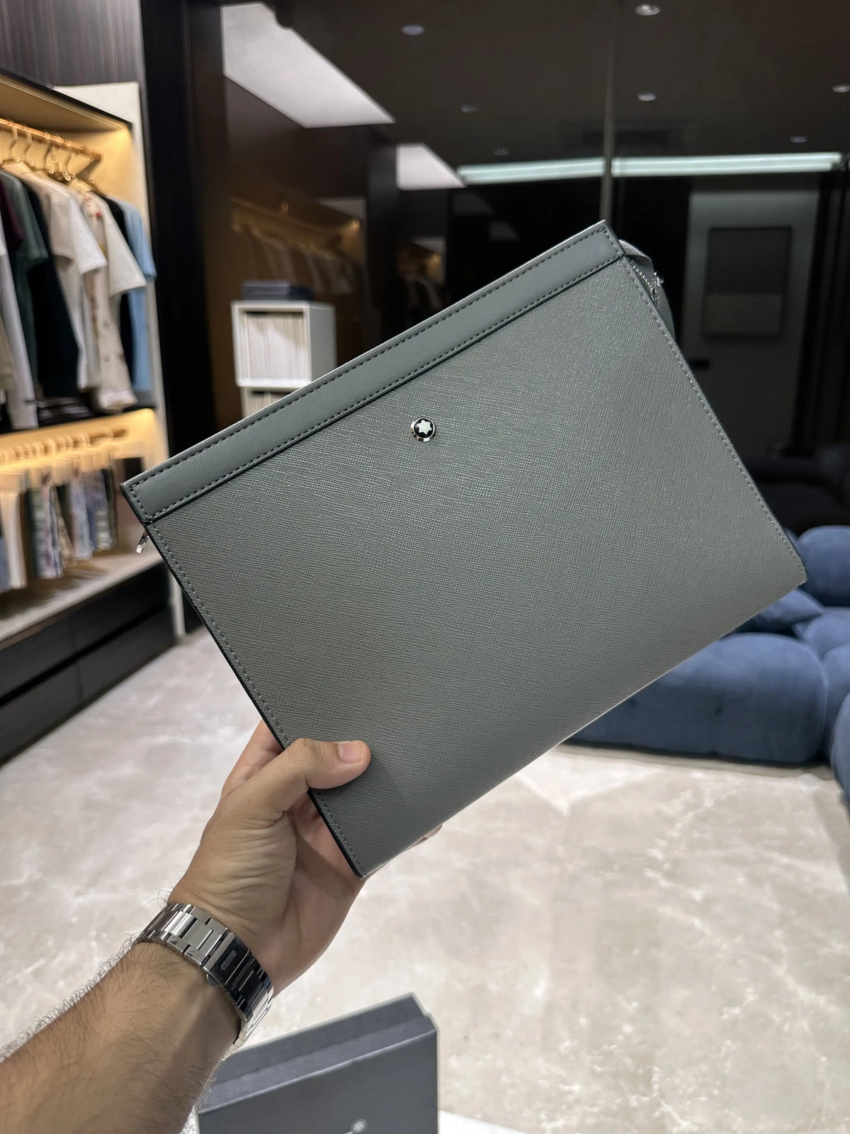 Mont Blan c Luxury Unisex Pochette Grey With Box mb115