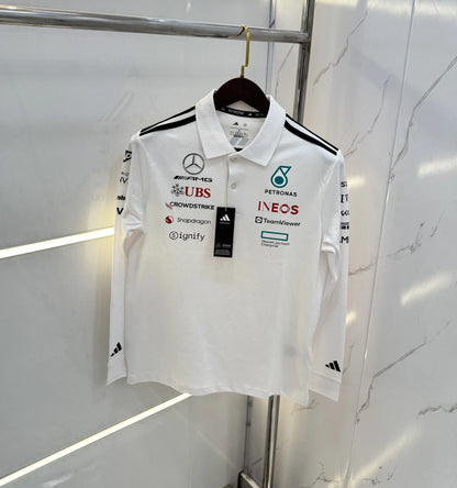 Adida s White Logo Work Premium Full Sleeve Polo T-Shirt