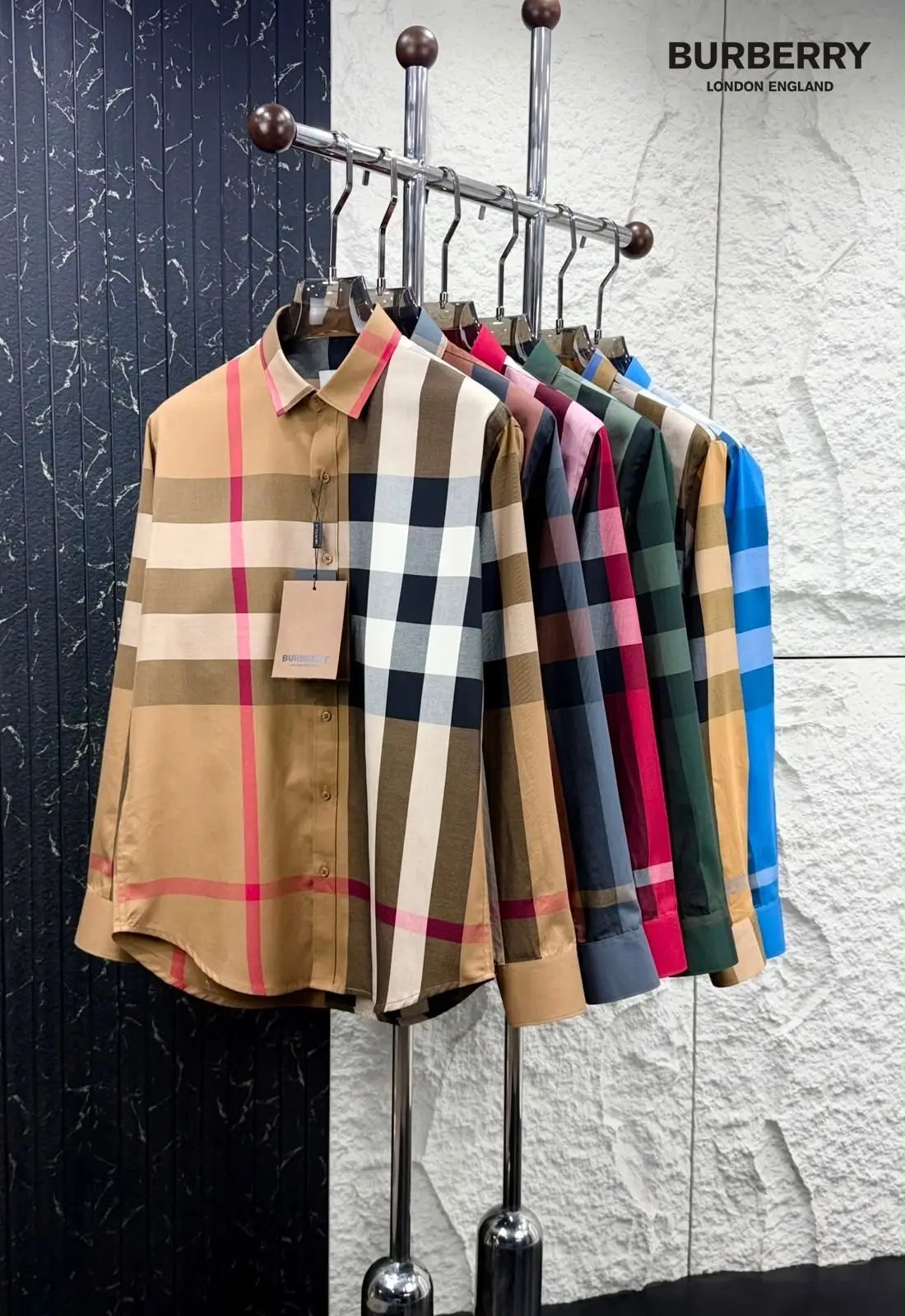 Burberr y Dark Grey 2 Checks Premium Shirt With Original Box
