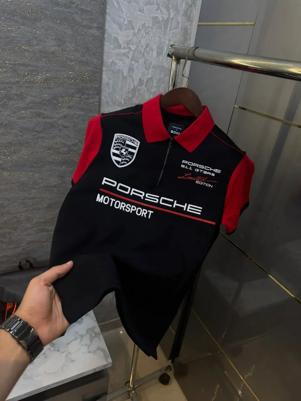 Hug.o  Bos s X Porsche Black Logo Work Premium Polo T-shirt