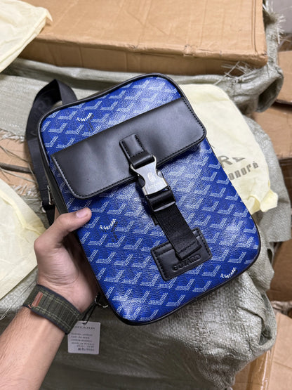 Goyard Alpin-style utility crossbody shoulder bag blue