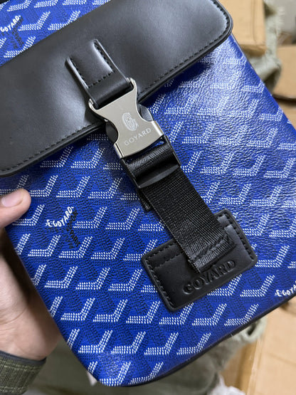 Goyard Alpin-style utility crossbody shoulder bag blue